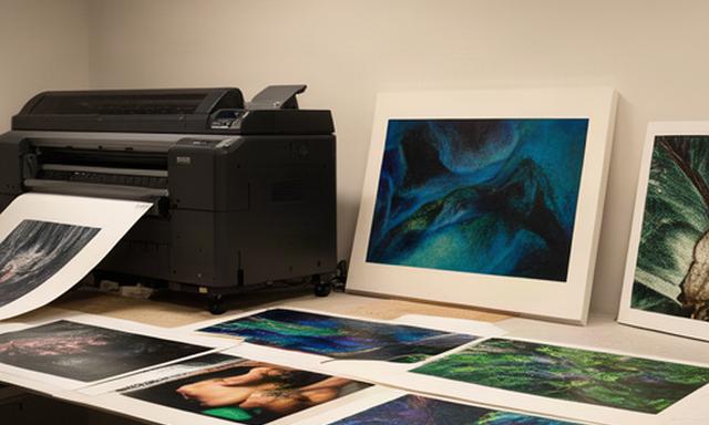 Refurbished Epson Stylus Pro 3880 wide-format printer beside large photographic prints